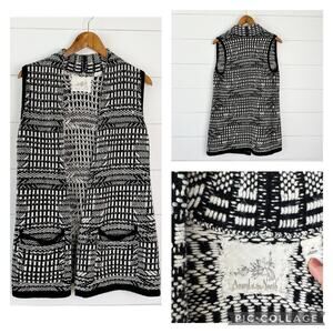 Angel of the North Anthropologie Black White Sweater Cardigan Size XS